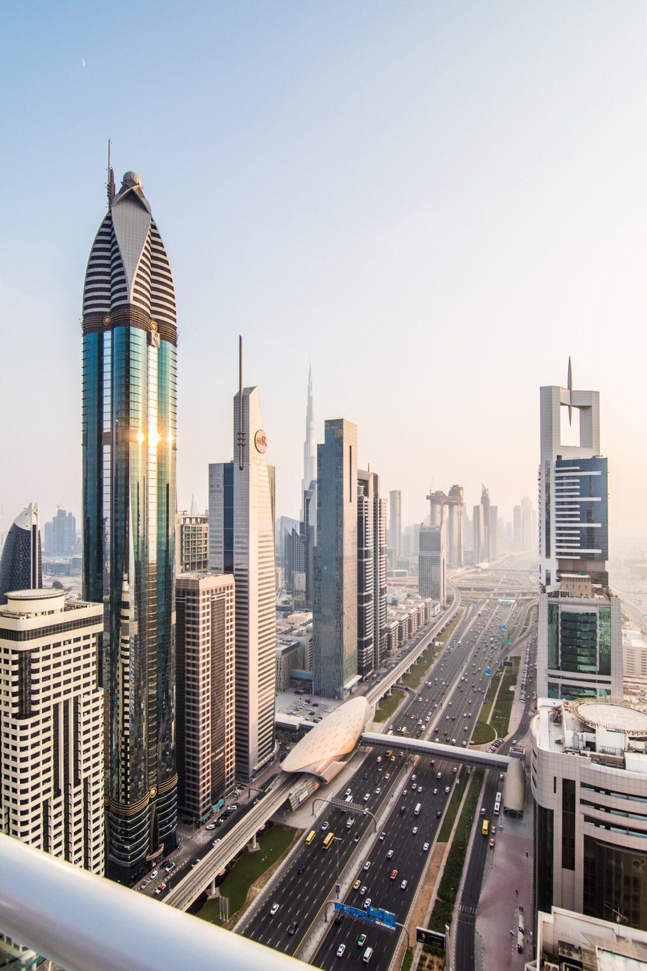 Dubai, UAE - October, 2018. Dubai skyline in sunset time, United Arab Emirates